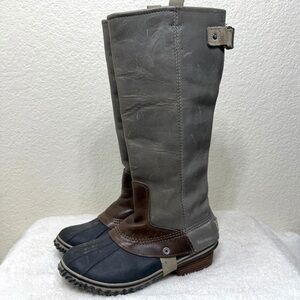 Sorel Slimpack Tall II equestrian riding boots shale gray brown color combo 7.5